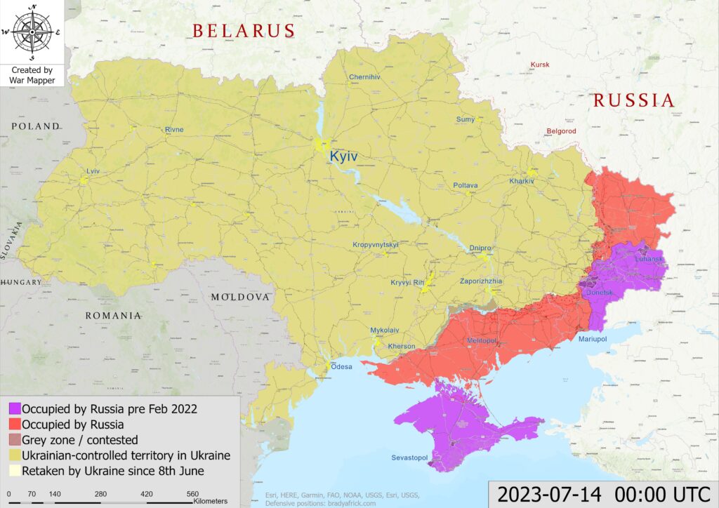 mapa da ocupacao russa na ucrania em 14-7-23