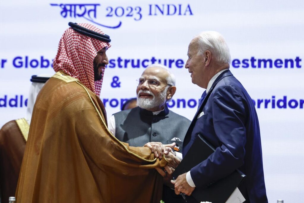 Saudi Crown Prince Mohammed bin Salman, Indian Prime Minister Narendra Modi and President Biden