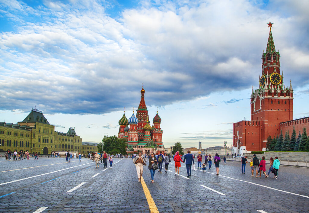 MOSCOW - JULY 23, 2021: Red square, view of St. Basil's Cathedral.