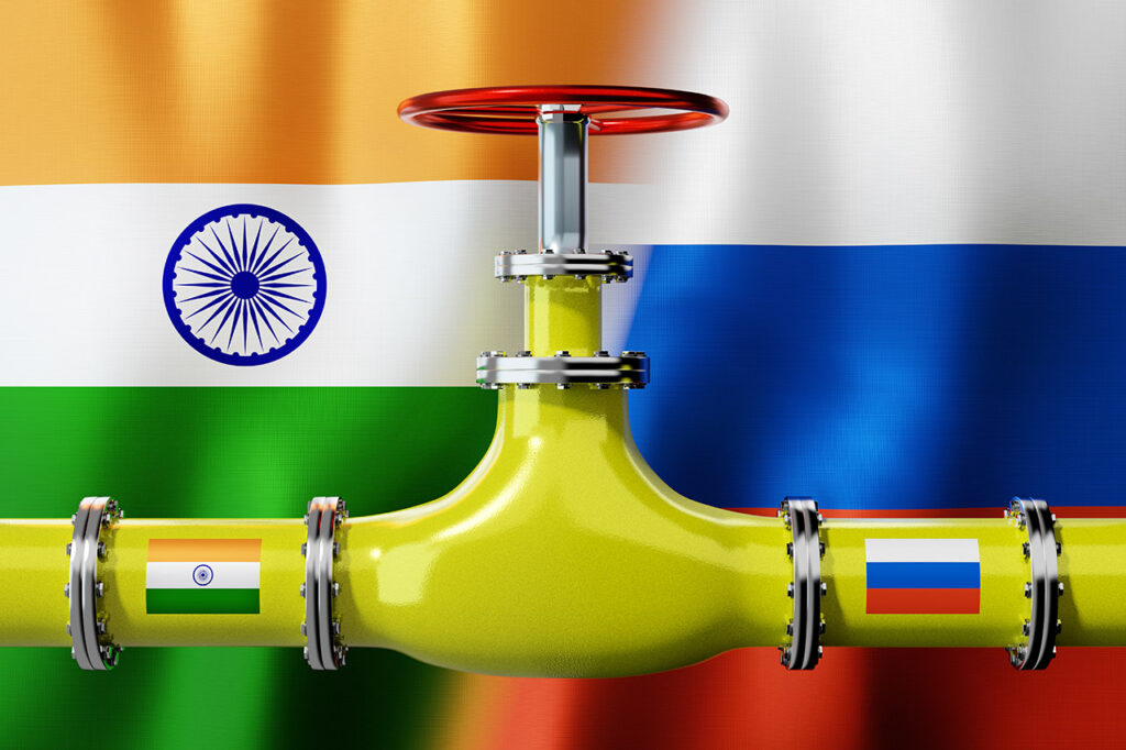 Gas,Pipeline,,Flags,Of,India,And,Russia,-,3d,Illustration