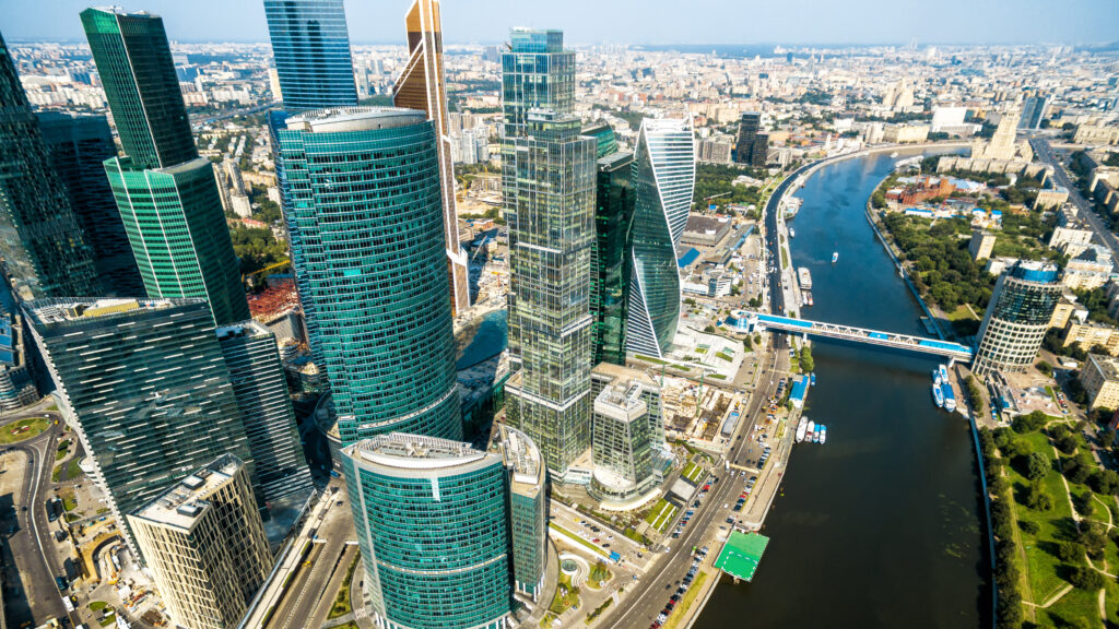 Aerial,Panoramic,View,Of,Moscow,With,Moskva,River,,Russia.,Cityscape