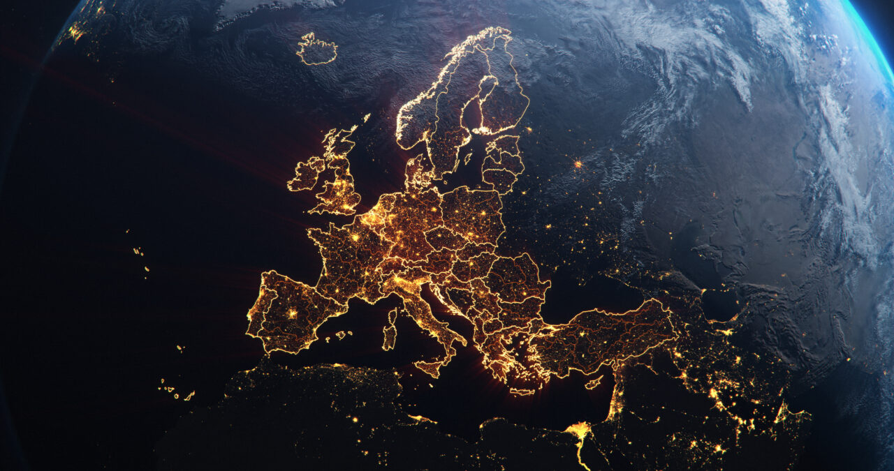 Planet,Earth,From,Space,Eu,European,Countries,Orange,Glow,Highlighted,